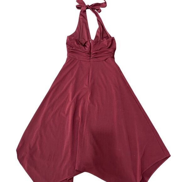 Donna Ricco Halter Dress Handkerchief Hem Burgundy Size 4 Elegant Evening Wear - Picture 2 of 10